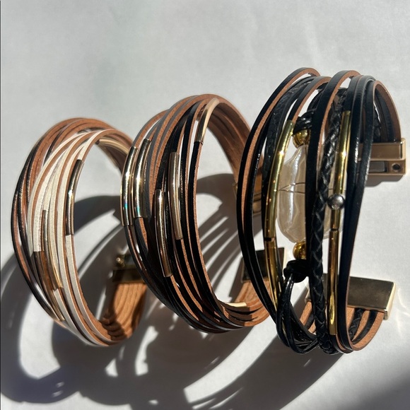 Vintage multi strand leather Stylish Multi-Strand Bracelets magnetic closure o/s - Picture 2 of 9